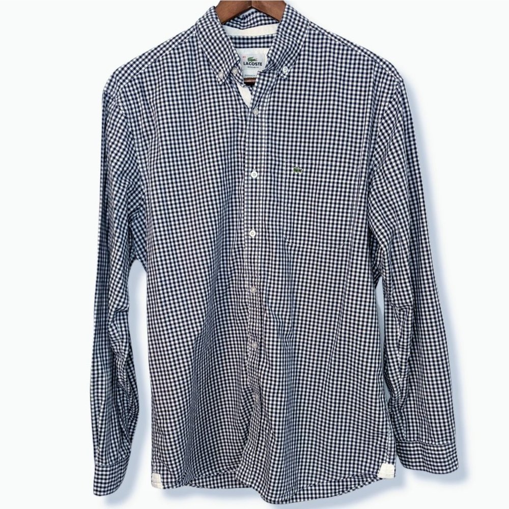 Lacoste Men's Blue White Checked Button Down Shirt Size 40 / US M